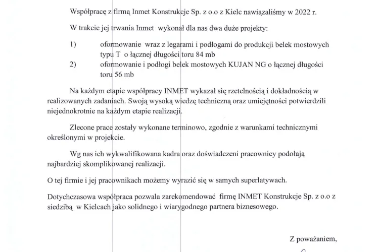 Referencje CK Concept dla INMET Konstrukcje 03.2024