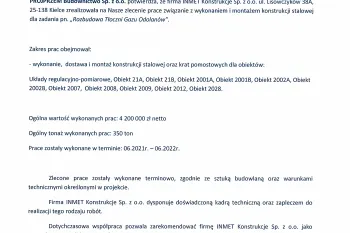 Referencje PROJPRZEM dla INMET Konstrukcje 01.2023