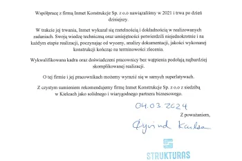 Referencje STRUKTURAS dla INMET Konstrukcje 03.2024